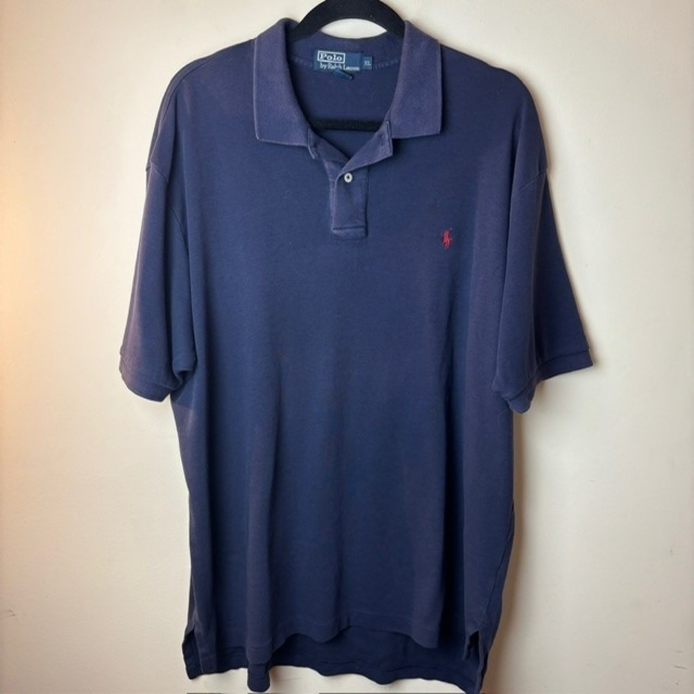 Mens XL Polo Ralph Lauren Polo‎ Shirt Navy Blue Pony Logo Short Sleeve Collared